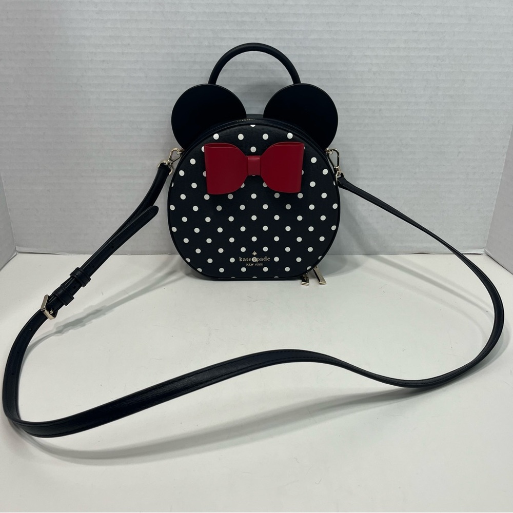 Kate Spade Disney Minnie Mouse Black and White Polka Dot Crossbody purse Red Bow